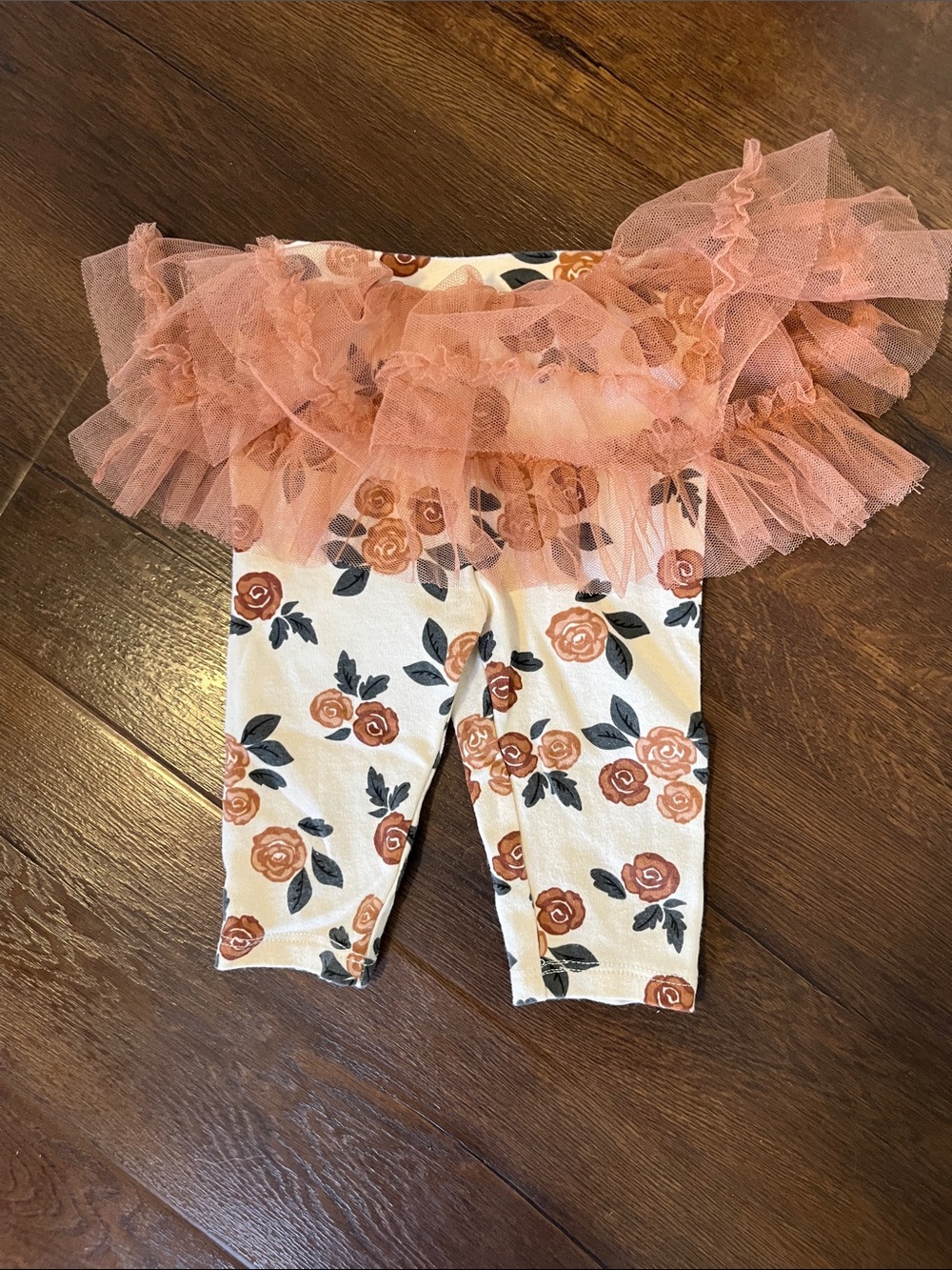 Baby Girls Peach Floral Tulle Skirted Leggings